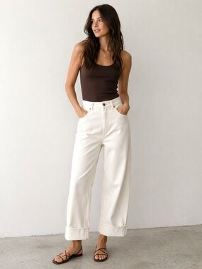 HALARA Cream Wide-Leg Cropped Pants Size Medium Petite